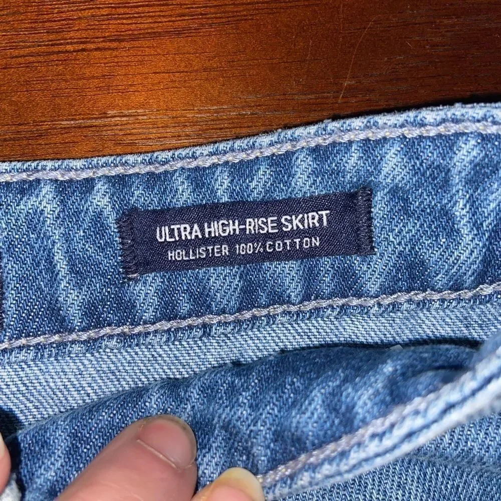 Hollister ultra high rise distressed denim skirt